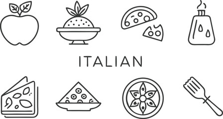 Italian Cuisine Apple, Pizza, Dessert, Oil, Pasta Icons