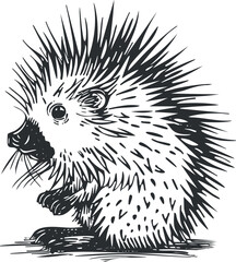 Obraz premium A detailed sketch of a hedgehog showcasing its distinctive spines and cute features.