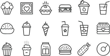 Sweet Treats, Fast Food, and Refreshing Drinks Icons Set