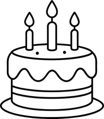 Birthday Cake Outline Icon Line Art Drawing Vector | Celebration, Party & Dessert Illustration
