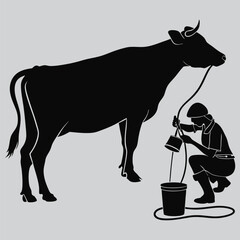 A dairy cow being milked image silhouette vector art and illustration