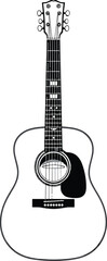 Detailed Black-and-White Illustration of a Classic Acoustic Guitar with Intricate Craftsmanship