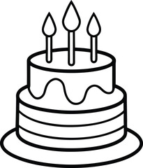 Birthday Cake Outline Icon Line Art Drawing Vector | Celebration, Party & Dessert Illustration