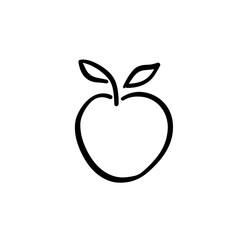 Apple fruit icon with two leaves in black on white background