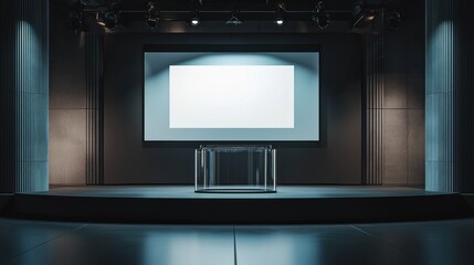 Modern Conference Room Presentation Stage with Blank Screen