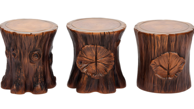 Three Realistic Wood Stumps on Transparent Background Isolated Art Photo