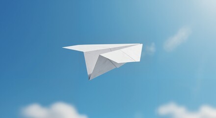 Paper airplane flying in a blue sky  