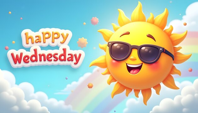 Cute cartoon sun with happy wednesday message