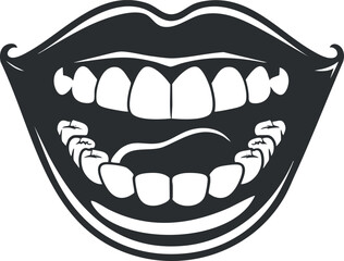 Naklejka premium A graphic illustration of an open mouth showcasing a bright smile with visible teeth.
