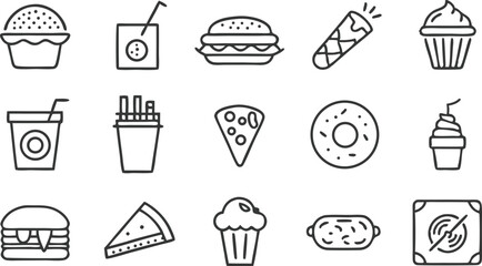 Fast Food Icons Burgers, Pizza, Drinks, Sweets, and More