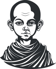 A minimalist portrait of a monk reflecting serenity and spirituality through simple lines and expressions.