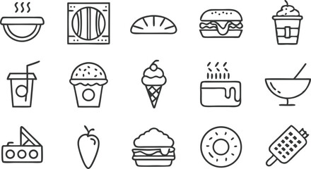 Food Icons Burgers, Drinks, Sweets, and Snacks Collection
