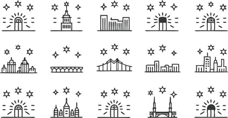 Night Cityscapes Iconic Landmarks Under Starlit Skies