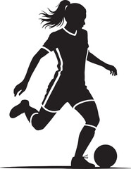 Silhouette Of Female Soccer Player Kicking Ball In Action Vector Illustration