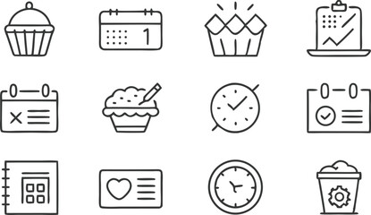Cupcake Baking Schedule Time Management, Calendar Icons, Recipe