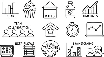 Project Management Icons Charts, KPIs, Timelines, Collaboration