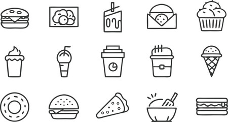 Fast Food Icons Burgers, Ice Cream, Drinks, and Sweets