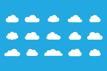 Cloud vector weather icons set, collection of white cloud  icons vector art illustration