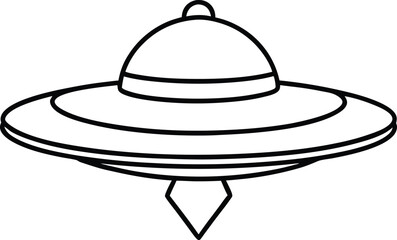 Flying Saucer Outline Icon Line Art Drawing Vector | UFO, Space & Alien Sci-Fi Design
