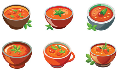 Colorful Illustration of Various Tomato Soup Dishes