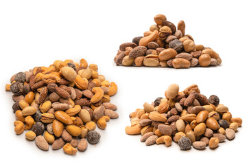  A group of almonds, pistachios, walnuts, macadamia, cashews.