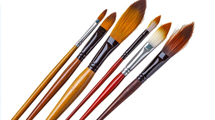 Fototapeta premium Colorful paint and brushes isolated on a white background, PNG photo cutout.