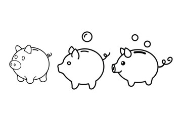 A set of piggy bank line art vector illustration