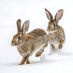 Obraz premium A Pair of Rabbits Hopping Energetically Ears Bouncing with Each Leap