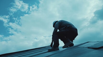 Roofing worker applying sealant around roof vents. Featuring precision and care