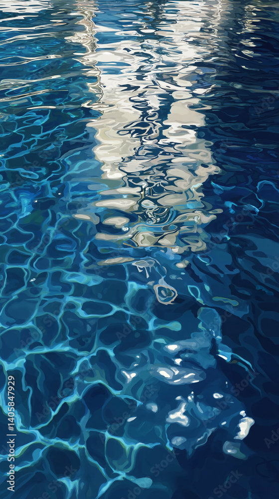Poster blue water texture, showing light reflections and ripples on surface, evokes serenity, peace, and tr