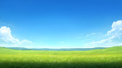 Obraz premium Serene Horizon: The Meeting of Sky and Meadow in a Tranquil Vista