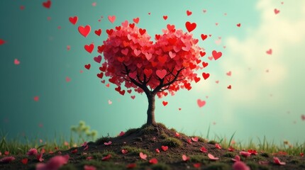 Celebrating global love day with heart-shaped tree art in nature's embrace inspirational concept for all