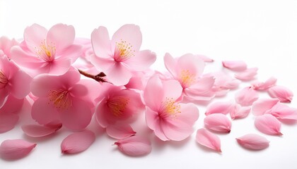 Japanese pink cherry blossom flower petals white background spring photography