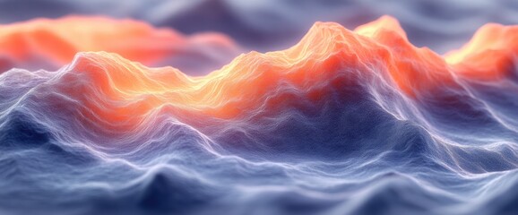 Obraz premium Ethereal waves rise and fall in dreamy hues of blue and orange, creating a mesmerizing, abstract landscape
