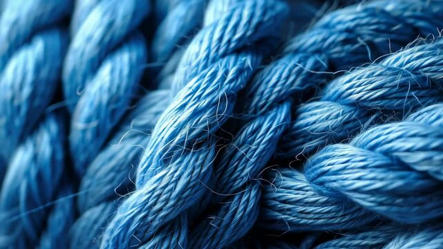 Intricate Blue Rope Texture: A Close-Up Study of Intertwined Strands