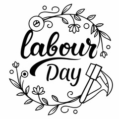 Labour Day text with fun brush ink typography for photo overlays t-shirt print flyer poster design isolated vector sketch picture sketchy line art silhouette illustration