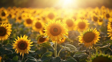 Obraz premium Golden Hour Sunflowers: A Summer Field of Joy
