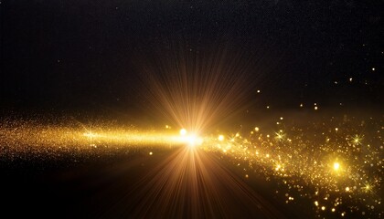 Fototapeta premium yellow sparks and stars shine with special light Sparkling magical dust particles The effect of a flare flare with a beam of light and magical brilliance A comet on the sky