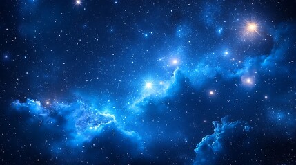 Obraz premium Starry Night Sky with Glowing Clouds, A mesmerizing night sky filled with countless stars and glowing clouds, creating a celestial