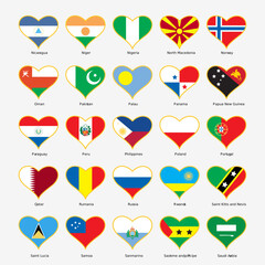 All of country flag in heart shape pin