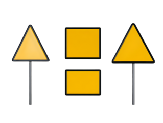 Yellow Triangle Road Signs With Square Isolated on Transparent Background