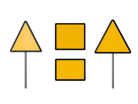 Yellow Triangle Road Signs With Square Isolated on Transparent Background