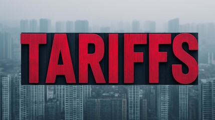 Red Tariffs Sign Against City Skyline Global Trade Economic Impact