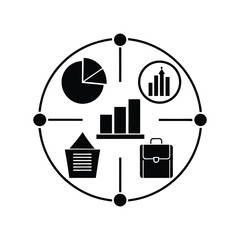 Satellite dish icon vector illustration silhouette symbol design.Business Analysis And Financial Data Black Silhouette In A Circular Target