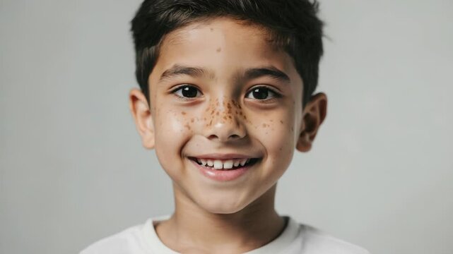 A young boy with freckles on his face, great for use in personal or commercial projects where a relatable and youthful character is needed.