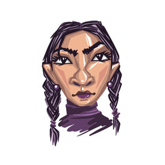 Sticker surprised granny face line black and white vector