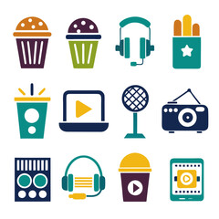 Media creation tools and accessories colorful icon set