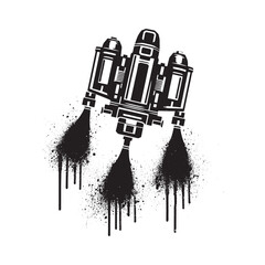 Monochrome Jetpack with Spray Effect on Isolated White Background