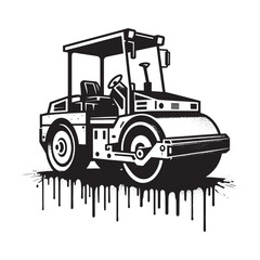 Naklejka premium Monochrome Road Roller Vehicle Illustration in Modern Artistic Style