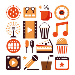 Vector set of entertainment icons and symbols